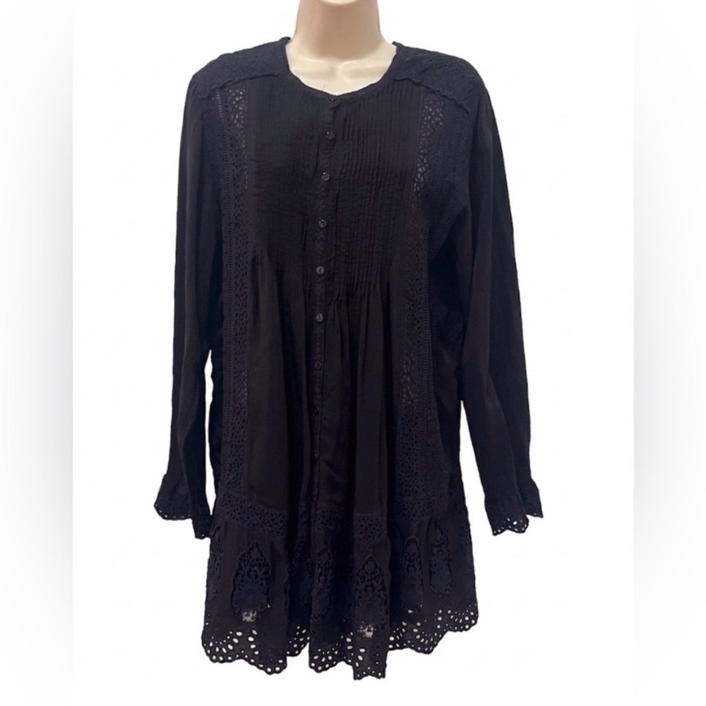 Johnny Was Boho Black Navy Eyelet Lace
Tunic - Mini Dress - Med - EUC